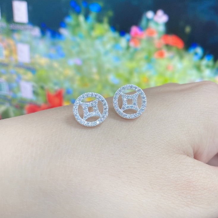 Bông tai kim tiền bạc ta đính đá nhỏ - Trang sức bạc Evasilver