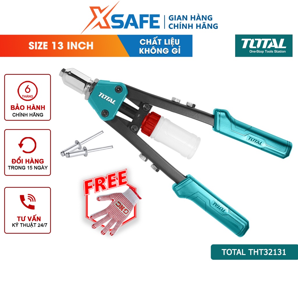 Kìm rút rivet TOTAL THT32131 size 13, chất liệu tay cầm thép, nhôm, dùng rút rivet thép, gỡ bỏ đinh - chính hãng