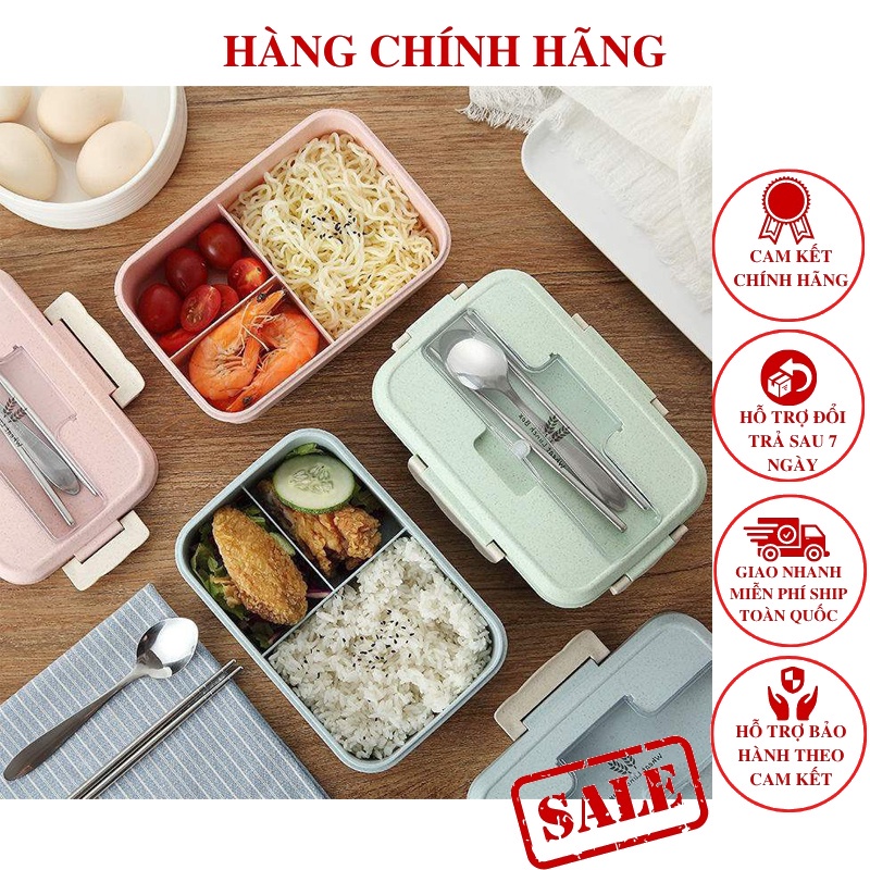 HỘP CƠM LÚA MẠCH 3 NGĂN KÈM ĐŨA THÌA INOX