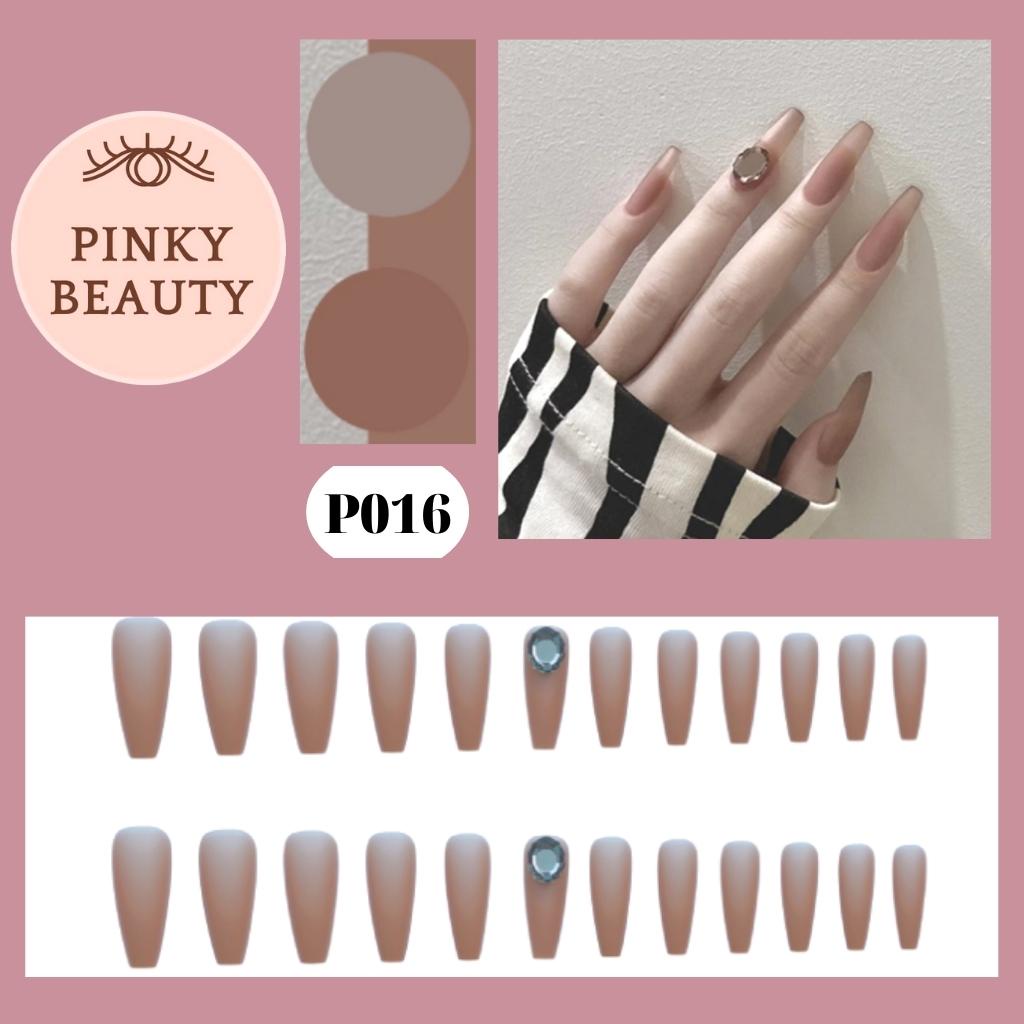 Móng Tay Giả Đính Đá Bộ 24 Móng Giả Dài, Ngắn Họa Tiết Sang Trọng Pinky Beauty Thời Trang Cá Tính Cho Nữ Kèm Keo