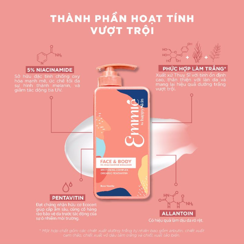 Kem Dưỡng Trắng Da Cho Mặt Và Cơ Thể Emmié Face & Body 5% Niacinamide Emmie By Happy Skin Emmié emulsion