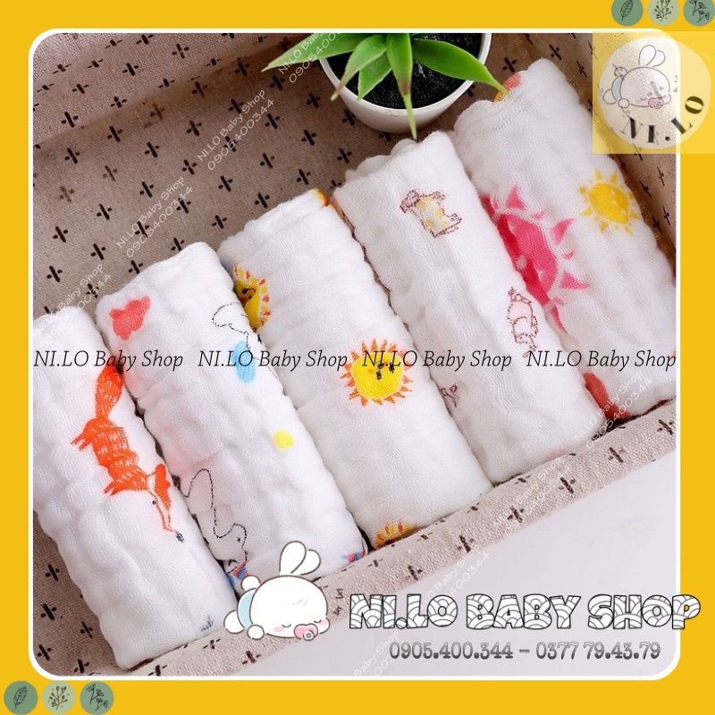 Set 5 khăn mặt xô trắng 6 lớp bé dùng làm khăn rửa mặt, khăn lau dãi, lau sữa