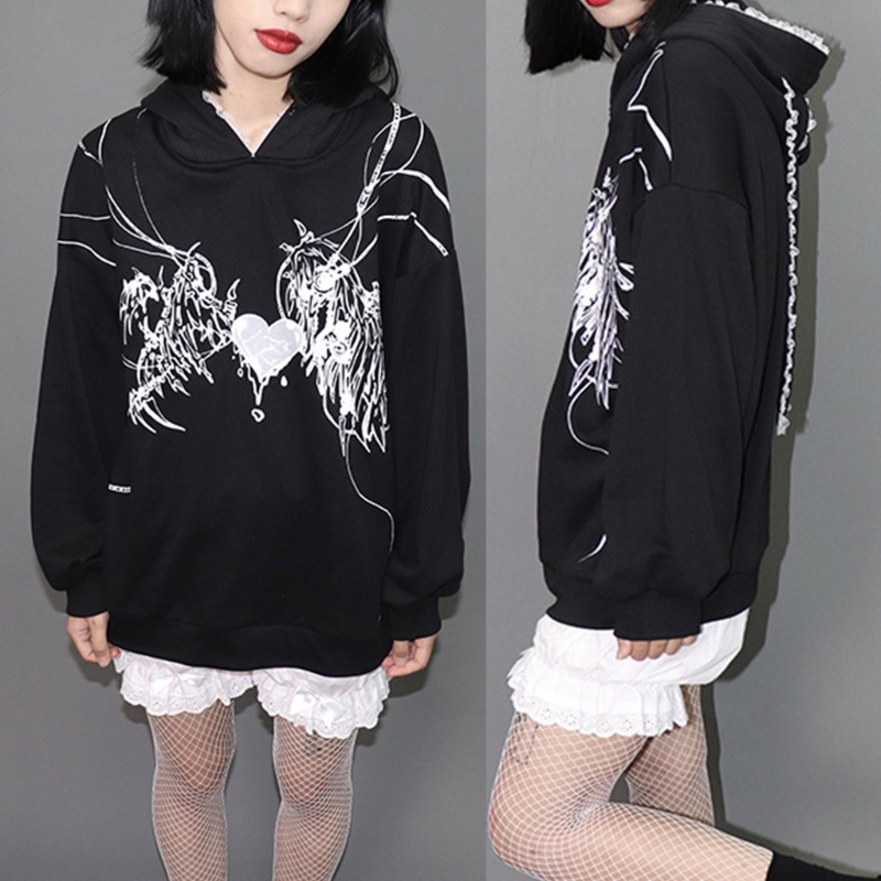 Áo Hoodie Tay Dài Dáng Rộng Phối Tai Thỏ Phong Cách Gothic Punk Dành Cho Nữ | BigBuy360 - bigbuy360.vn