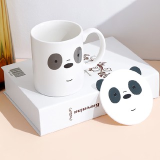 Ly cốc sứ We Bare Bears kèm miếng lót chống trượt - Panda