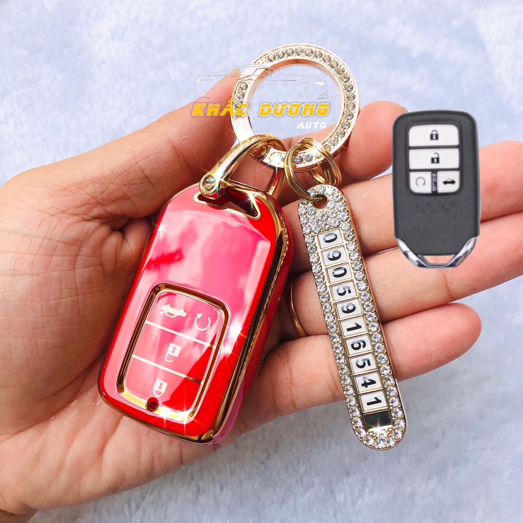 Ốp chìa khoá Honda City Civic CRV Brio Jazz TPU 4 nút đính đá nhân tạo sang trọng