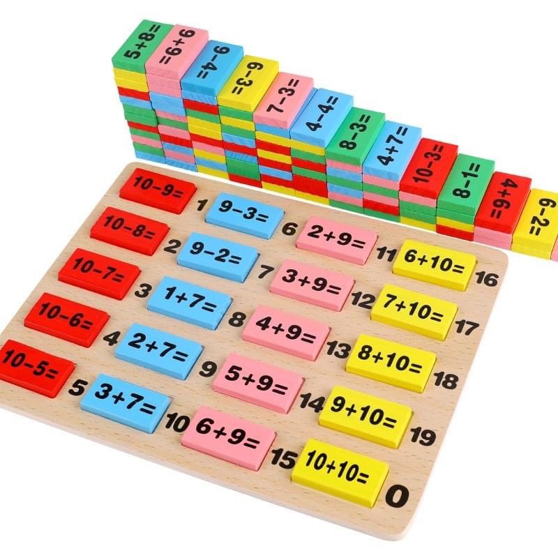 [CÓ QUE TÍNH] Đồ chơi Domino 110 quân bằng gỗ kèm que tính [Domino toán học - Ghép hình - Bộ xếp hình cho bé]