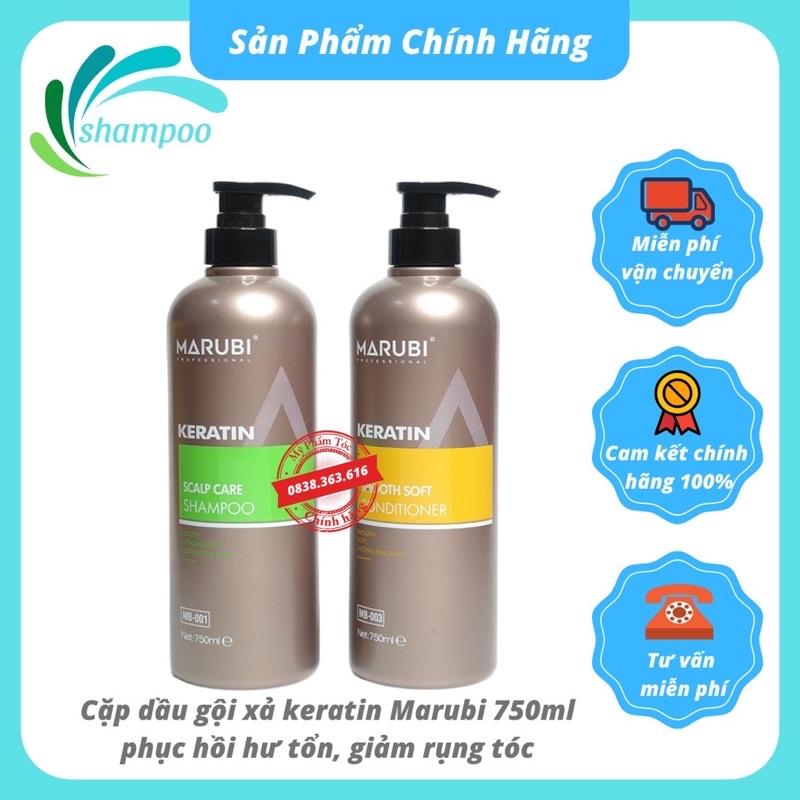 Dầu gội đầu keratin Marubi cặp dầu gội xả phục hồi hư tổn giảm rụng tóc 750ml