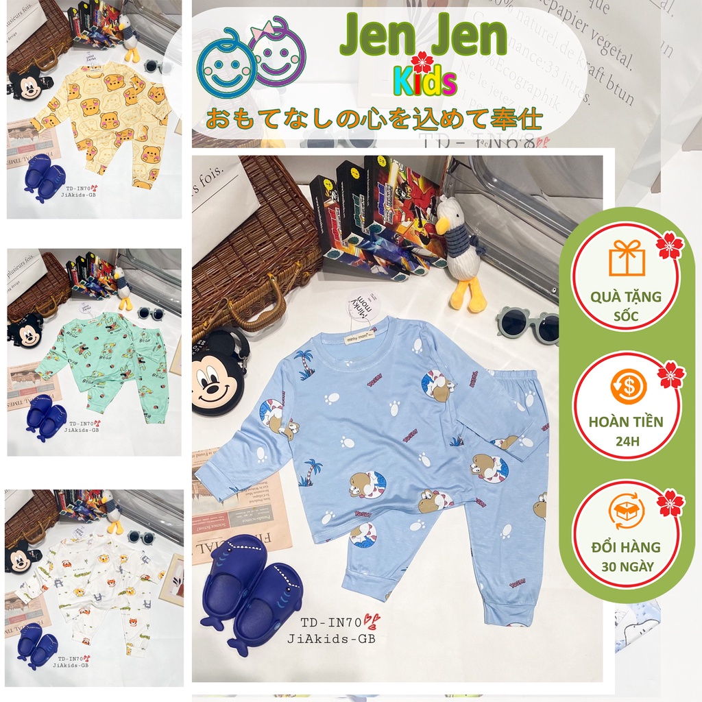 Bộ Quần Áo Trẻ Em Dài Tay Minky Mom Thun Lạnh, Hình Động Vật Kute Cho Bé Gái, Trai, 0 - 8 Tuổi, 8-27kg, TD-IN70