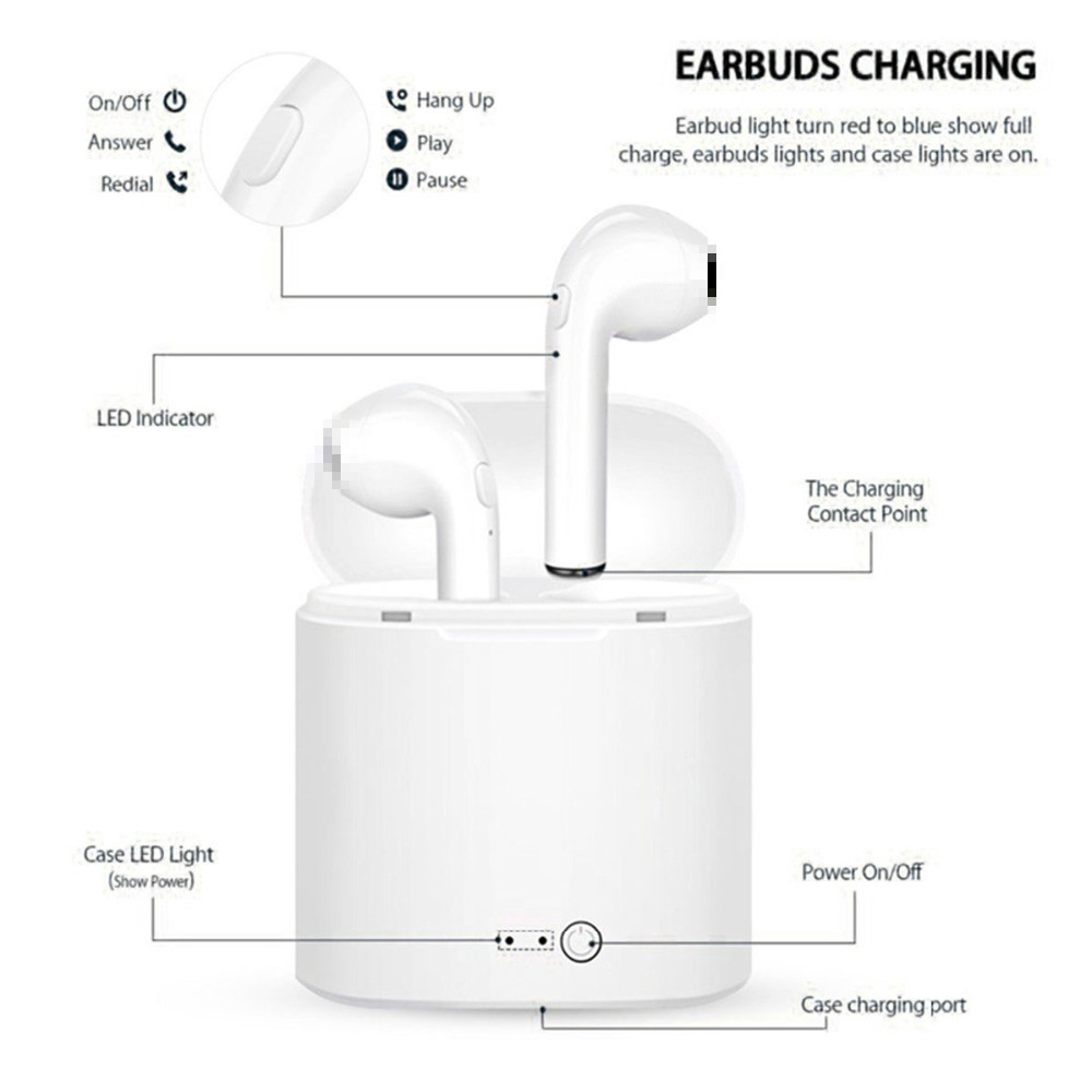Set tai nghe không dây I7s TWS kết nối bluetooth có sẵn hộp sạc | BigBuy360 - bigbuy360.vn