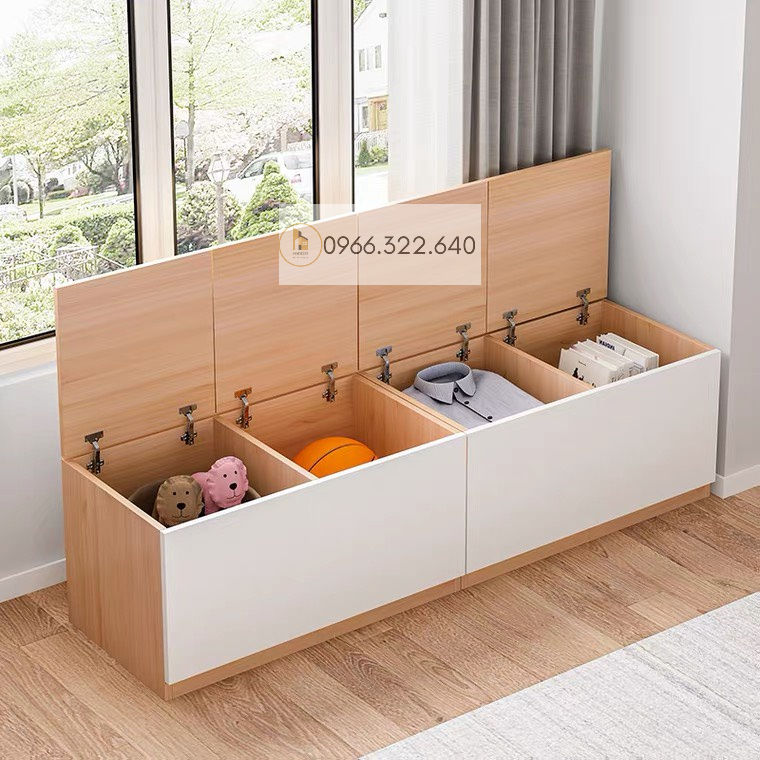 Tủ gỗ thấp ngăn chứa đồ cánh lật tủ kê dọc tường cửa sổ nhiều ngăn gỗ MDF nhập khẩu chống ẩm nhỏ gọn tiện lợi - NADECOR