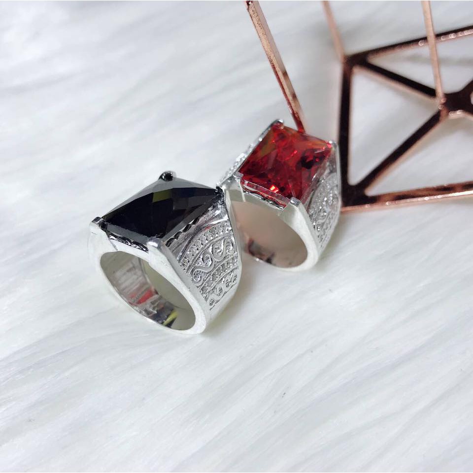 NHẪN NAM BẠC TA ĐÁ MÀU ĐEN VÀ ĐỎ