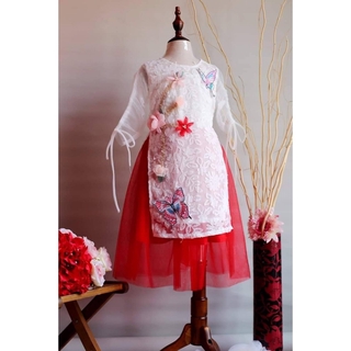 ÁO DÀI ĐÍNH HOA HỒNG NỔI LÊN ÁO BÉ GÁI SANG CHẢNH DỄ THƯƠNG