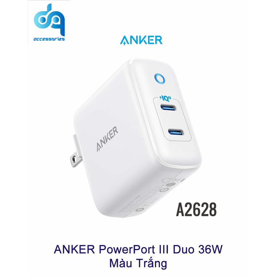 Sạc Anker PowerPort III Duo 36W - A2628 - sạc 2 Cổng USB Type-C