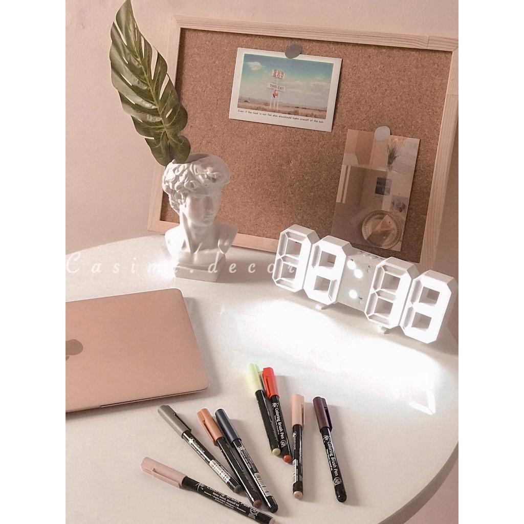 Đồng hồ đèn LED 3D trắng để bàn, treo tường, trang trí decor phòng ngủ xinh xắn Casimi Decor
