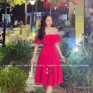 Đầm - váy thô trễ vai dáng xòe