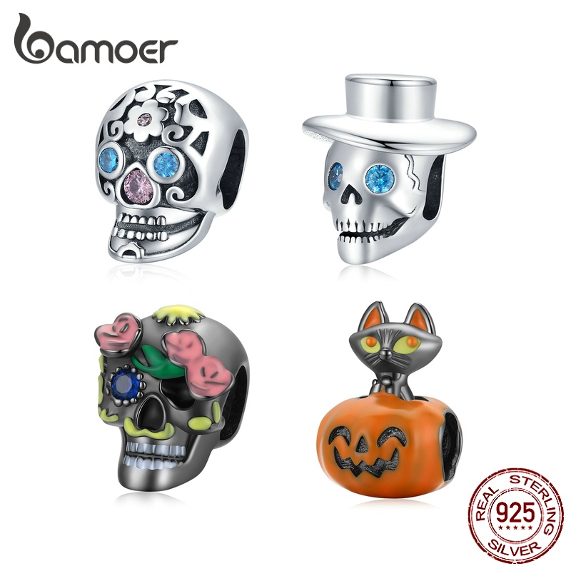 Hạt trang sức Bamoer BSC522 bằng bạc sterling 925 thiết kế 4 kiểu phong cách Halloween dùng làm đồ trang sức thủ công