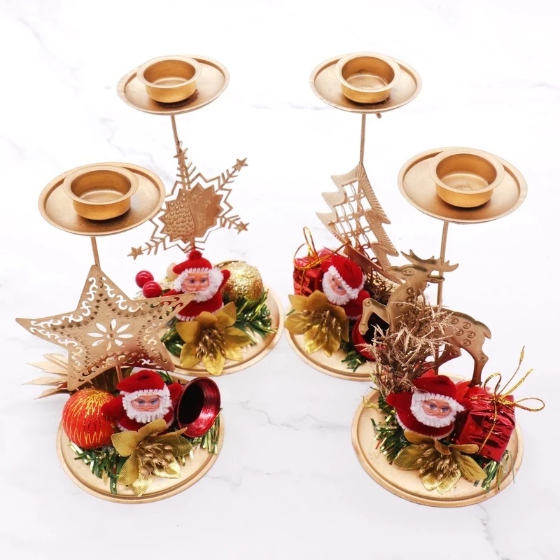 [Hàng Mới Về] Giá Đỡ Nến Để Bàn Hình Ông Già Noel Bằng Sắt Mạ Vàng Dễ Thương Sáng Tạo Phong Cách Châu Âu