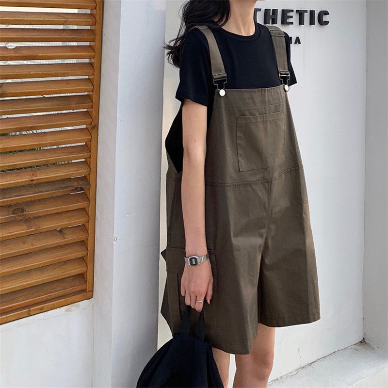 Bộ áo thun tay ngắn + quần yếm IELGY lưng cao dáng rộng cá tính thời trang cho nữ