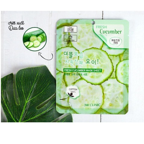 Mặt nạ dưỡng da chiết xuất từ dưa leo 3W CLINIC FRESH CUCUMBER MASK SHEET 23ml