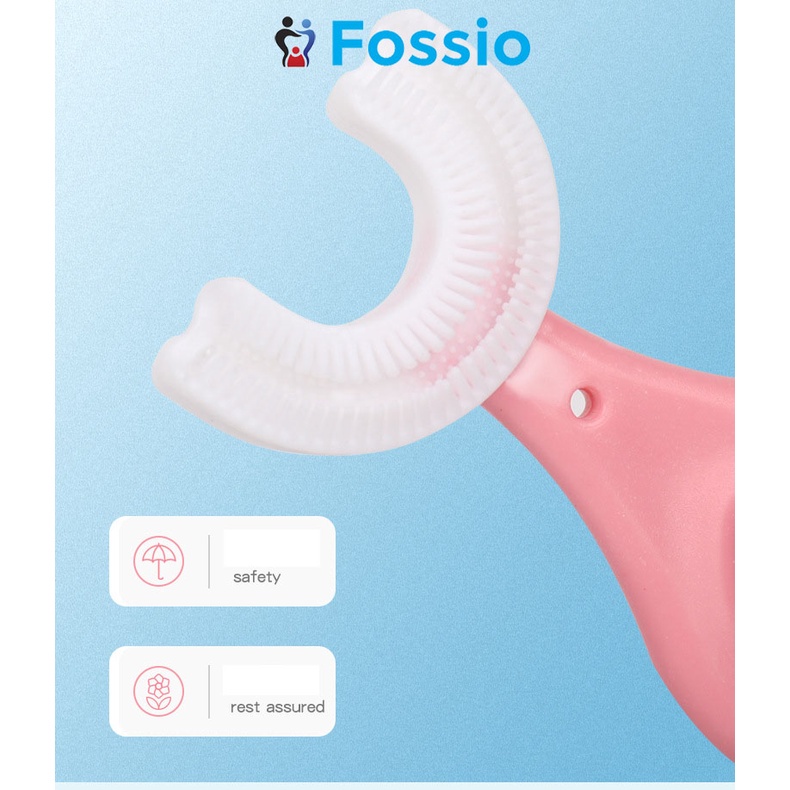 Bàn chải đánh răng cho bé FOSSIO E50 chữ U chất liệu Silicon chịu được lực cắn, cho bé từ 2 tuổi - 6 tuổi