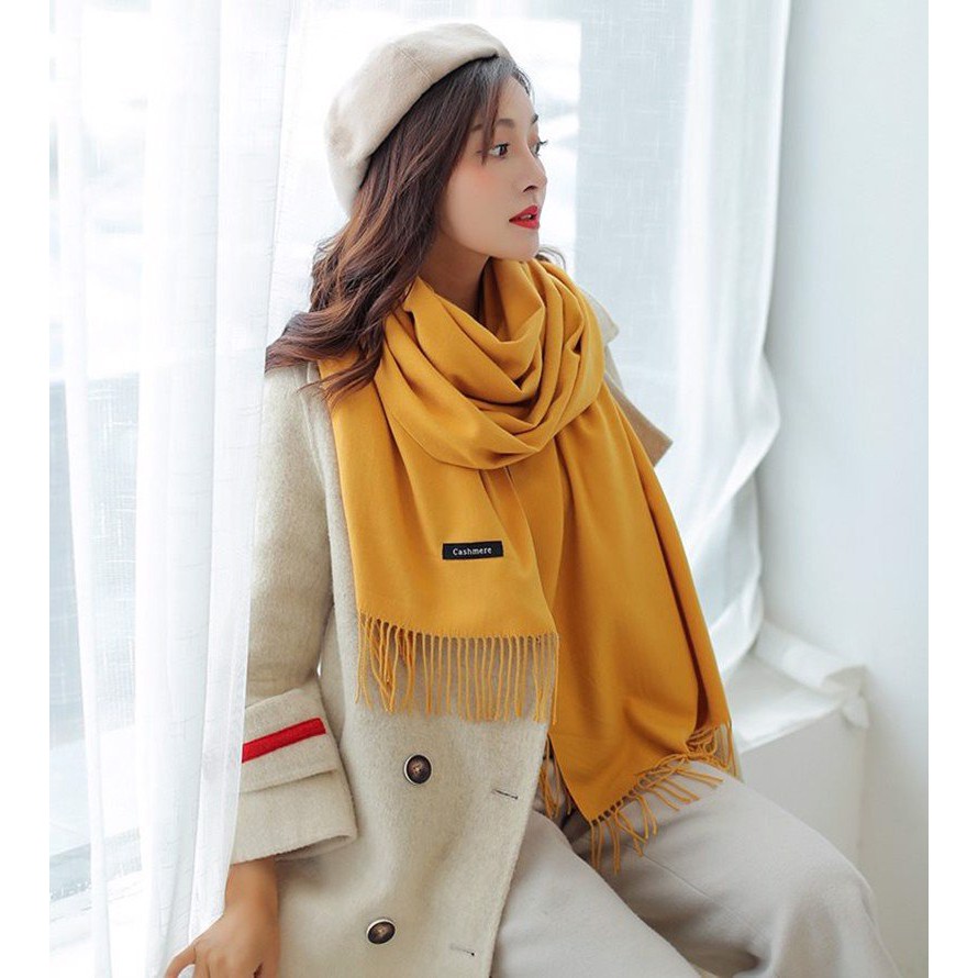 Khăn Len Quàng Cổ Cashmere Nữ - Khăn Choàng Giữ Ấm, Đi Biển Đẹp Màu (Vàng, Nâu, Be, Đen, Đỏ, Đen