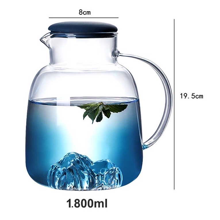 Bình Thủy Tinh Đựng Nước Xanh Quả Núi 1.8L, Ấm Đun Nước Thủy Tinh
