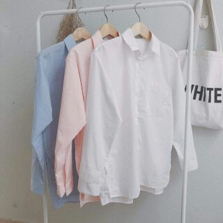 [Ảnh thật] Áo sơ mi trơn xẻ tà oversize nút ulzzang