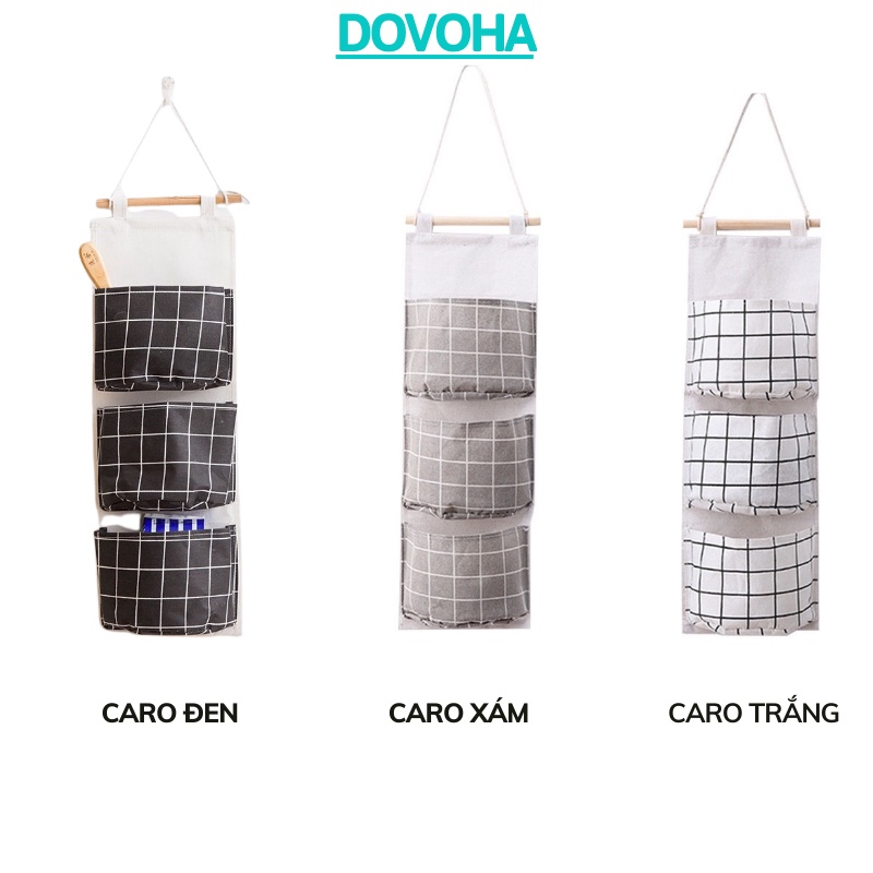 Túi vải canvas treo tường 3 tầng nhiều ngăn đựng đồ cá nhân đa năng tiện dụng DOVOHA TV18
