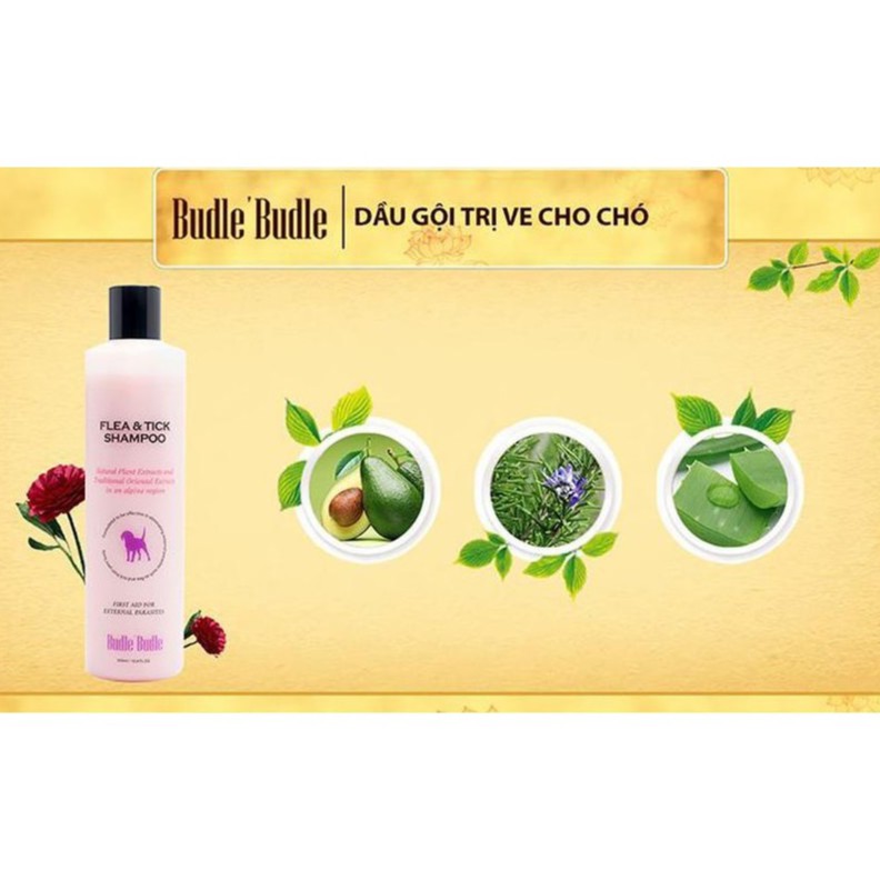 Sữa Tắm Ngừa Ve Rận Thảo Dược Cho Chó Budle Flea &amp; Tick (300ml)
