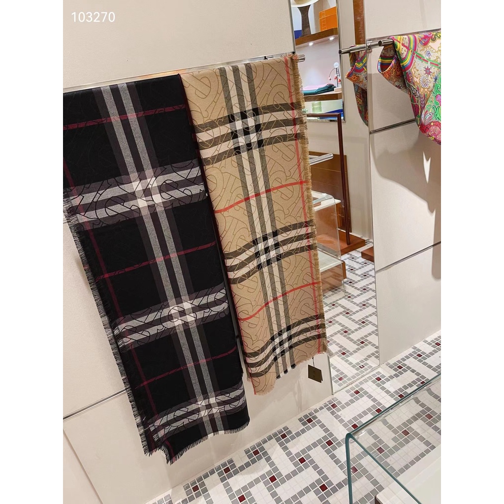 Khăn Choàng Len Và Lụa Pha In Logo Burberry Phong Cách Mới