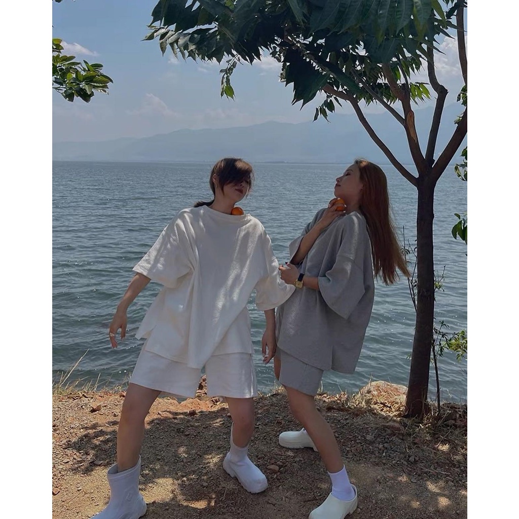 Set bộ áo thun quần đùi nam nữ polo trơn basic chất xốp tổ ong mềm mát form suông rộng phong cách Hàn Quốc unisex MStore