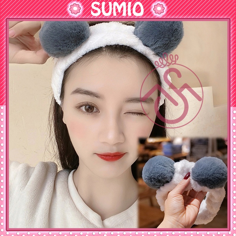 Băng đô rửa mặt bờm cài cố định tóc tai gấu vải nhung mềm mịn đơn giản dễ thương cho nữ BD005 Sumio