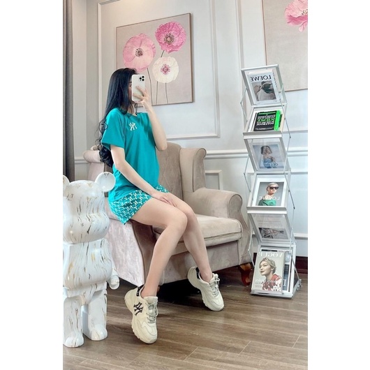 Bộ nữ hè cotton thoáng mát, bộ đùi N.Y logo lưng, bộ thể thao nữ