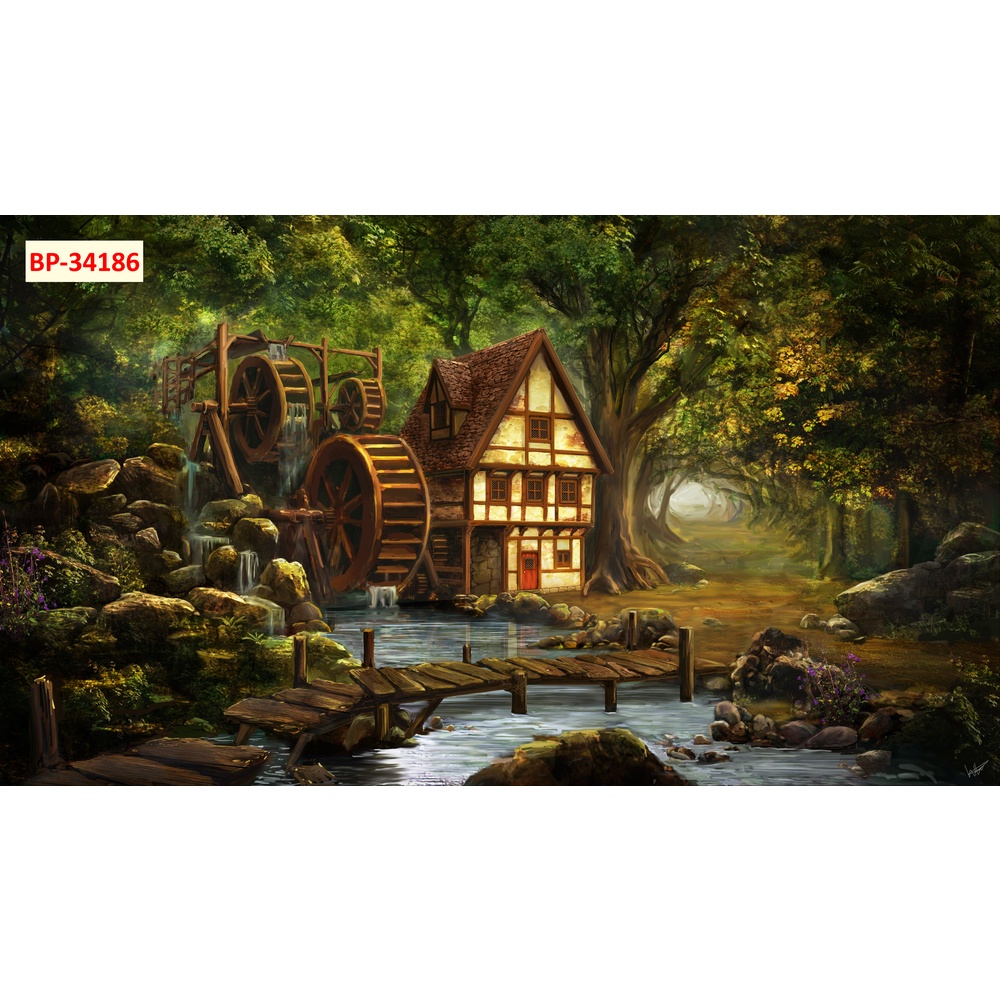 Tranh dán tường khổ lớn Quán Cafe, Trà chanh, Trà Sữa, Trang Trí Cửa Hàng 3D