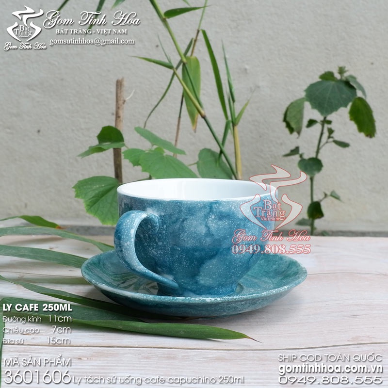 Ly tách uống cafe capuchino 250ml men vân đá dáng Nhật Bản gốm sứ Bát Tràng cao cấp