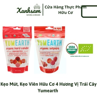 Kẹo mút, kẹo viên hữu cơ 4 hương vị trái cây yumearth - xanhsam organic