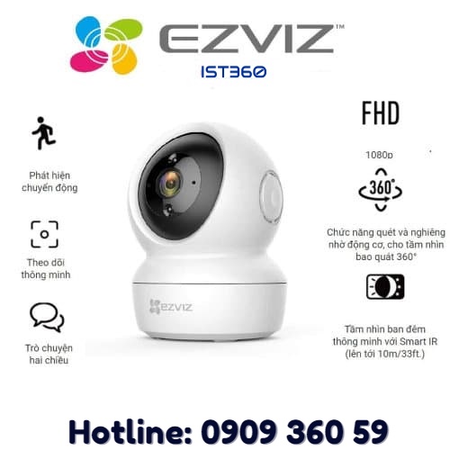 Camera Wifi Không Dây Trong Nhà Ezviz C6N Full HD 1080P 2MP- Xoay 360-Đàm Thoại Loa 2 Chiều-Hàng Chính Hãng
