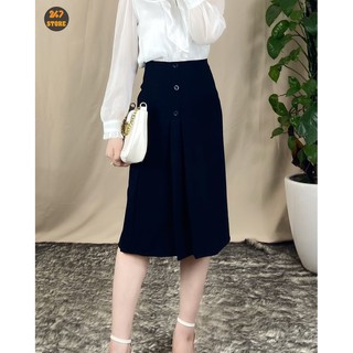 Chân váy công sở phối 3 cúc vải tuyết mưa cao cấp 247STORE dáng dài, cạp cao , cúc lệch, khóa kéo 704