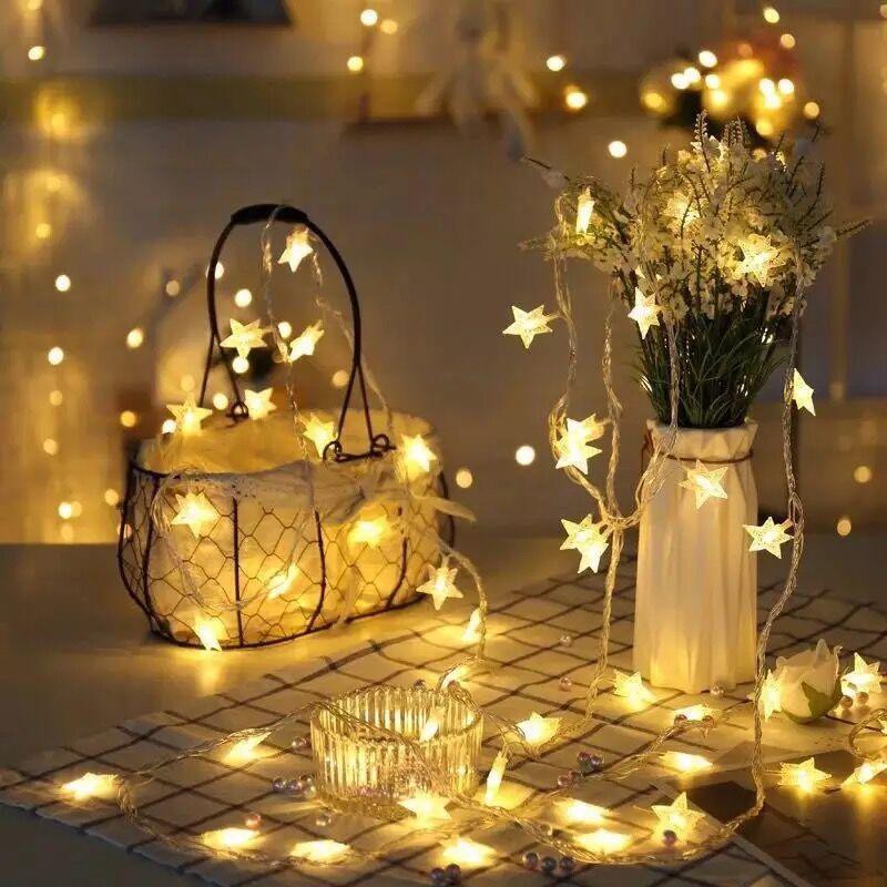 Dây đèn LED ngôi sao vàng trang trí phòng, lễ tết, noel cắm nguồn USB 6m 40 bóng