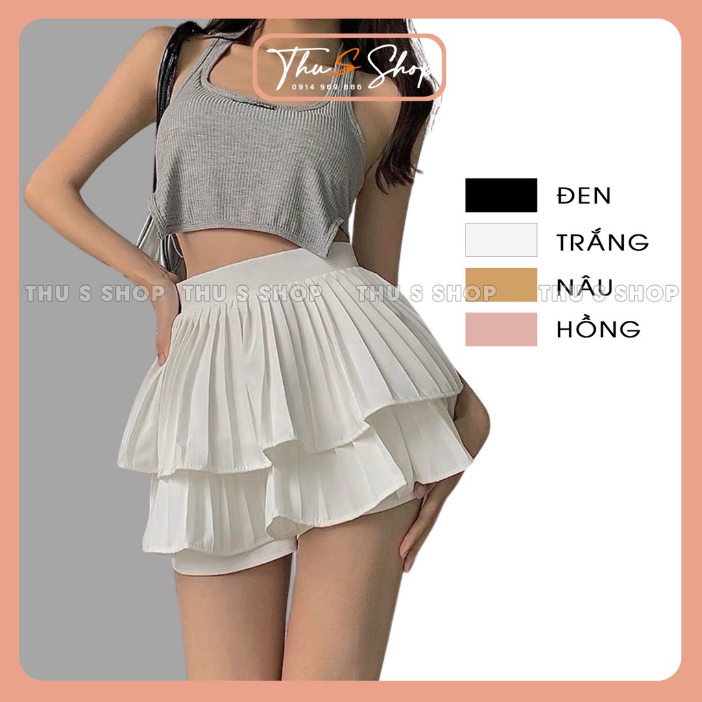 Chân váy xòe bồng bềnh xếp ly 2 tầng THUS, Váy ngắn nữ có lót trong cực xinh CV1C01