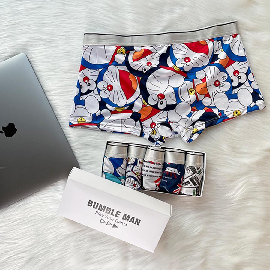 HỘP 3 quần sịp nam boxer cao cấp Bumble Man chất thun lạnh co giãn 4 chiều họa tiết Doremon, hoạt hình