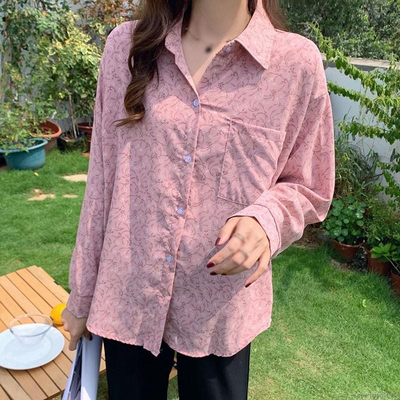 Áo Kiểu Tay Dài Hoạ Tiết Hoa Thiết Kế Dáng Rộng Thoải Mái