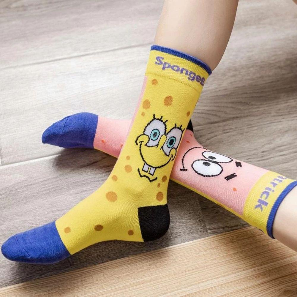 FORBETTER Vớ Cotton Thoáng Khí In Họa Tiết Hoạt Hình Spongebob Vui Nhộn Cho Nữ
