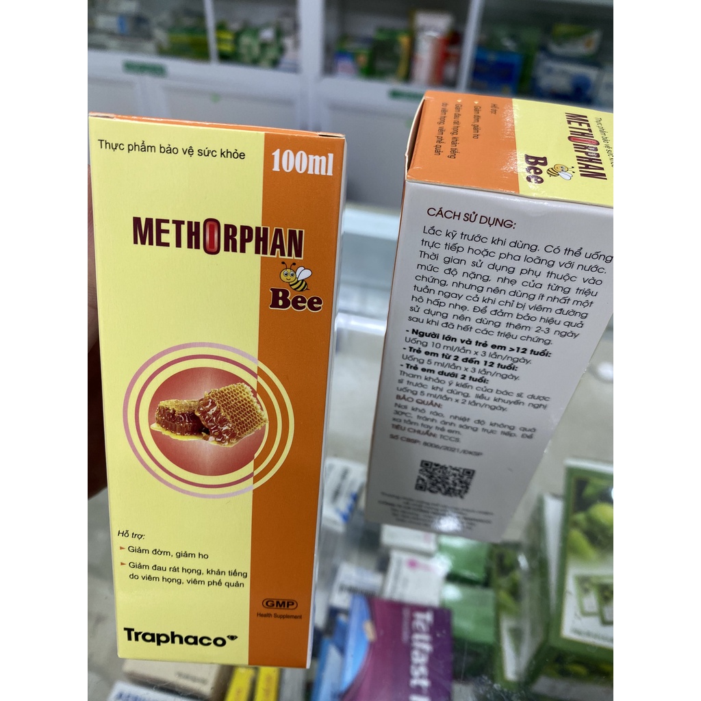 Siro ho Methorphan Bee Traphaco chai 100ml tinh chất keo ong hỗ trợ giảm ho, giảm đờm, giảm đau rát họng, khản tiếng