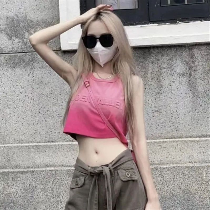 Áo Thun Nữ Cộc Tay In Chữ Bump Dập Nổi Màu Gradient Phong Cách Harajuku Đường Phố Mới Mùa Hè
