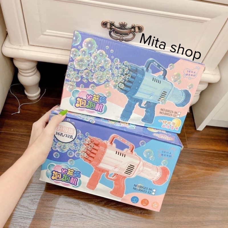 Súng bắn bong bóng 32 nòng siêu mạnh tặng kèm lọ nước xà phòng - đồ chơi trẻ em, quà tặng bé