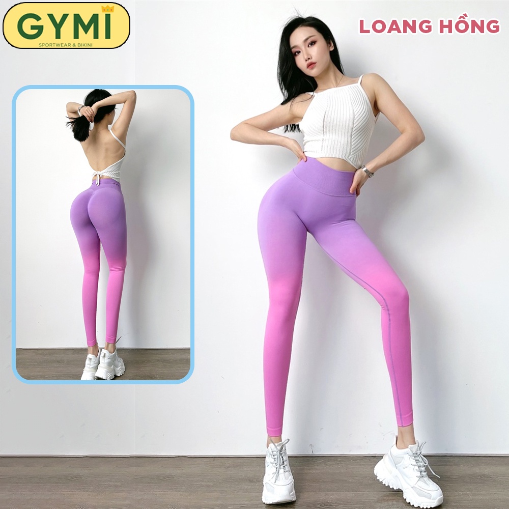 Quần tập gym yoga nữ chun mông màu loang GYMI QD40 dáng legging thể thao MitaoGirl chất dệt kim cao cấp co giãn