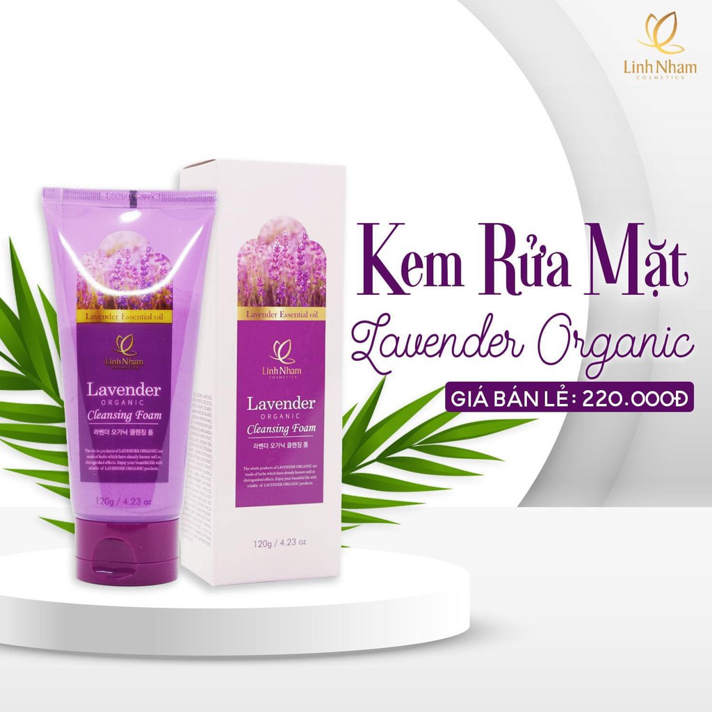 Kem Rửa Mặt Lavender Organic Linh Nhâm- Sữa Rửa Mặt Chiết Xuất Thiên Nhiên- Loại Bỏ Chất Bẩn- Bã Nhờn- Giữ Ẩm 120gr