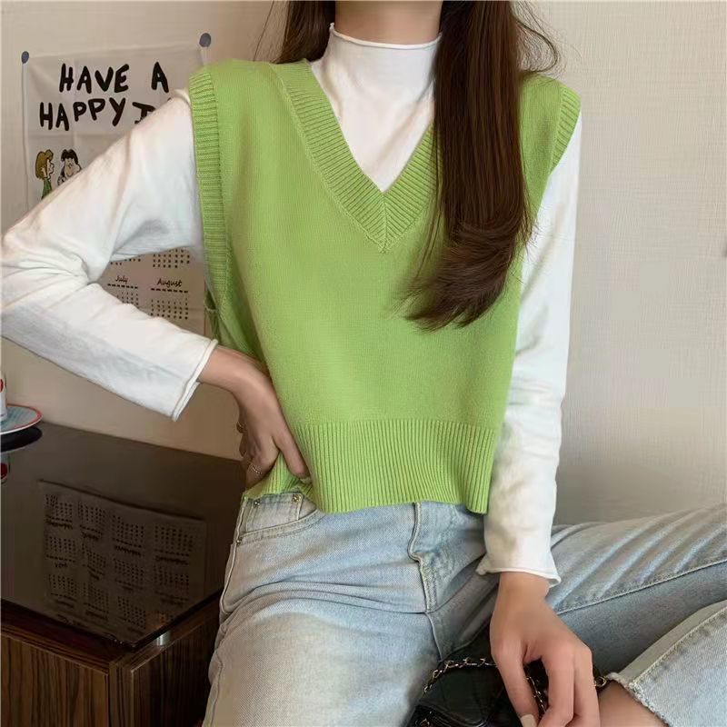 Áo Len Nữ Cộc Tay Cổ Chữ v Thời Trang Hàn Quốc