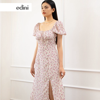 Đầm hoa cổ vuông xẻ tà edini d1449